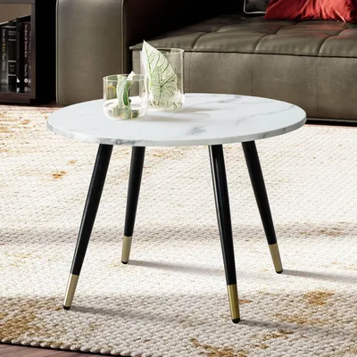 Produktbild von FineBuy Couchtisch 60x60x41 cm mit Marmor Optik Weiß Modern Design Wohnzimmertisch mit Metall-Gestell Sofatisch Rund Tisch Beistelltisch Wohnzimmer