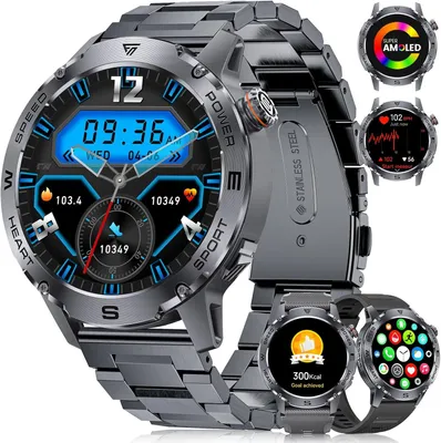 Produktbild von FITFLEX Smartwatch Herren 1,43" AMOLED Touchscreen, Bluetooth-Anrufe, 120 Sportmodi, IP68 wasserdicht, Herzfrequenz/Schlafmonitor, 3 Armbänder
