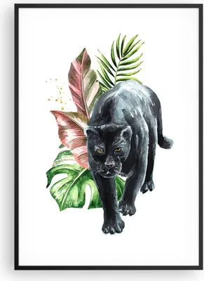 Produktbild von Gerahmtes Poster - Schwarzer Rahmen - Schwarz Panther Blätter - 70x100 cm - Wand Bild - Wanddeko - Wandbilder - Kunstposter - Wandposter - Bilderrahmen - Bilder - Kunstdruck - P2BPA70x100-4813