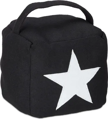 Image de Relaxdays - Butoir de porte en forme d'étoile, butoir de porte en tissu, sac de porte pour le sol, haut, avec poignée, décoratif, H x l x P : 20 x 15 x 15 cm, noir