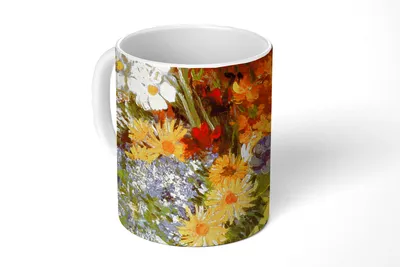 Obrázok produktu pre KitchenYeah® Hrnček na kávu Hrnček na kávu 350 ml Váza so sedmokráskami a sasankami - Vincent van Gogh Teacup - Foto hrnček - Hrnček - Keramický hrnček - Hrnček na čaj - Hrnček na kávu - Kancelársky hrnček