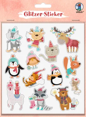 Produktbild von URSUS Glitzer-Sticker „Weihnachten“, 75 Stück, ca. 1 - 7 cm, Mehrfarbig, Erwachsene/Kinder, Weihnachten, 150 mm, 165 mm, 75 Stück(e)