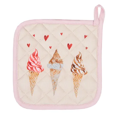 Produktbild von Clayre & Eef Topflappen 20x20 cm Beige Rosa Baumwolle Eis