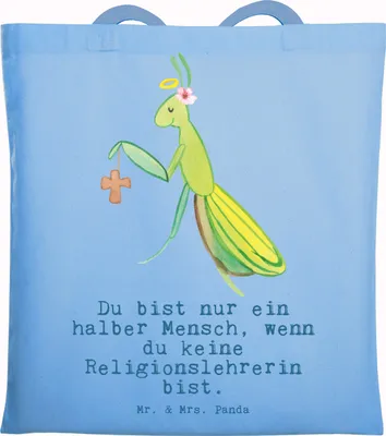 Produktbild von Mr. & Mrs. Panda Jutebeutel Religionslehrerin Herz - Sky Blue - Geschenk, Jutetasche, Grundschule, Witzig, Lustig, Tasche, Shopping, Schultasche, Spruch, Tote Bag
