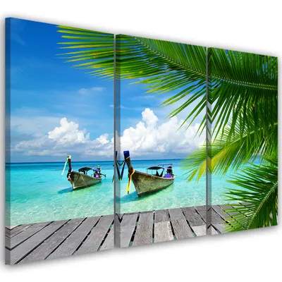 Produktbild von Triptychon auf leinwand landschaften - blau 60x40 cm Feeby blau wandbild bereit zum aufhängen