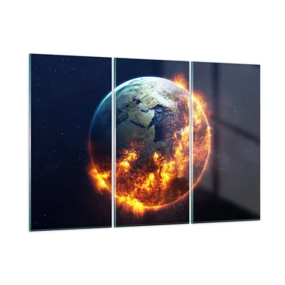 Produktbild von Bilder auf glas - Universum Erde Feuer Globus - 105x70cm - Glasbilder - Wandbilder - Kunstdruck - zum Aufhängen bereit - Wanddekoration aus Glas - Glas Bilder - Wandbild auf Glas - GCE105x70-2875