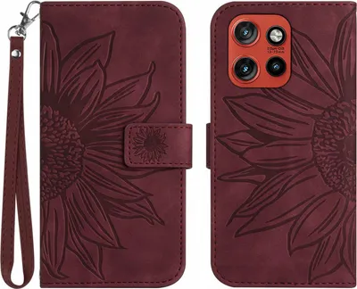 Produktbild von Motorola Edge 60 Neo Hülle - Coverup Sonnenblume Klapphülle mit Schlüsselband - Bordeaux