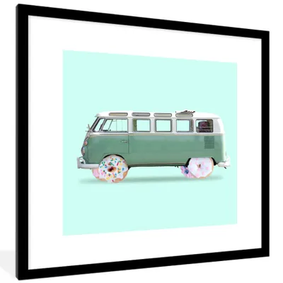 Produktbild von MuchoWow® Gerahmtes Poster Donuts - Lieferwagen - Auto - Grün 40x40 cm - Poster mit Schwarzem Bilderrahmen Wandposter Rahmen Foto Bilder - Poster - Plakat im Rahmen