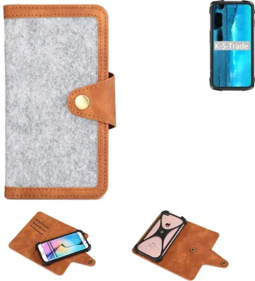 Produktbild von K-S-Trade Handyhülle kompatibel mit Cubot KingKong 7 Schutzhülle Filz-Hülle Kunst-Leder hellgrau braun (1x)