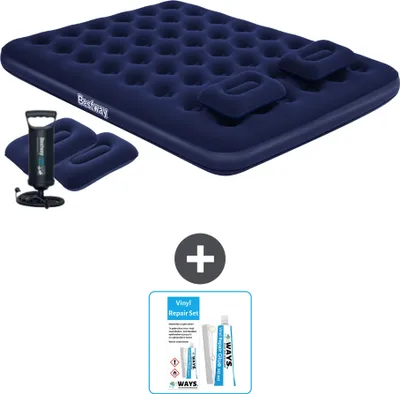 Obrázek produktu pro Bestway nafukovací matrace - pro 2 osoby - 152 x 203 x 22 cm - modrá - včetně ruční pumpy - polštáře - příslušenství