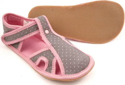 Produktbild von Hausschuhe BAREFOOT EF 386 grau-rosa Tupfen offen