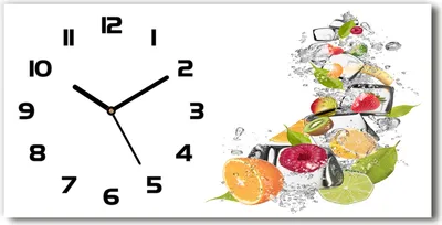 Produktbild von Wanduhr aus Glas – 60x30 cm - Glasbild - Glasuhr - Gehärtetes Glas - schwarze-zeiger - Obst mit Eis