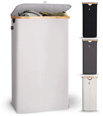 Produktbild von Wäschekorb mit Deckel 100 Liter für Kleidungsspeicherung in Beige