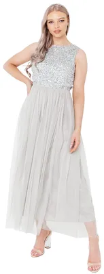 Produktbild von Maya Deluxe Vrouwen Midaxi Jurk Dames Mouwloze Pailletten Hoge Empire Taille Tul