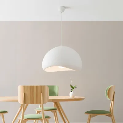 Immagine prodotto di Opviq, lampada a sospensione di alta qualità, struttura in metallo, calotta in fibra di vetro, 50 x 44 x 30 cm, altezza regolabile da 35 a 116 cm, attacco E27, IP20, design elegante per ambienti moderni, bianco.