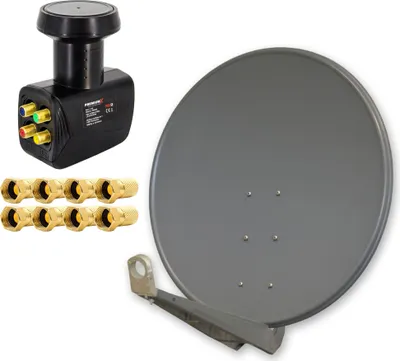 Produktbild von PremiumX DELUXE 100 cm Alu Anthrazit Sat Schüssel Satelliten Spiegel Antenne mit Quad LNB und F-Stecker