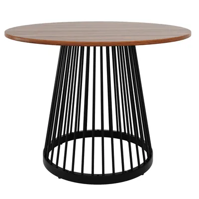 Produktbild von Flieks eleganter Rundtisch Esstisch, Küchentisch mit walnussfarbener Tischplatte und schwarzen Metallbeinen, Couchtisch für Esszimmer, Wohnzimmer