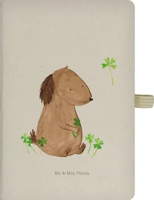 Produktbild von Mr. & Mrs. Panda notizbuch Hund Kleeblatt - Transparent - Geschenk, A5 Heft, Tagebuch, Journal, Süß, Viel Glück, Adressbuch, Sprüche
