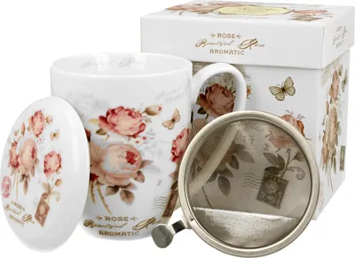 Produktbild von DUO FLORAL Becher 380 ml SECESSION mit Teesieb, New Bone China Porzellan