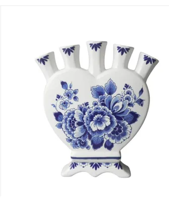 Productafbeelding van Heinen Delfts Blauw – Tulpvaas - Hartvormig - Landschap en bloemen - 18 cm