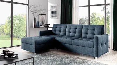 Produktbild von Ecksofa Sofa NURI Stoff Luis Blau mit Schlaffunktion Ottomane Links