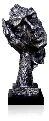 Produktbild von Kreative und abstrakte Schreibtischdekoration: Gesichtsdenker Statue, handgefertigte Männerfigur aus Harz, abstrakte Skulptur für Büro und Zuhause - Kein Hear, Silber