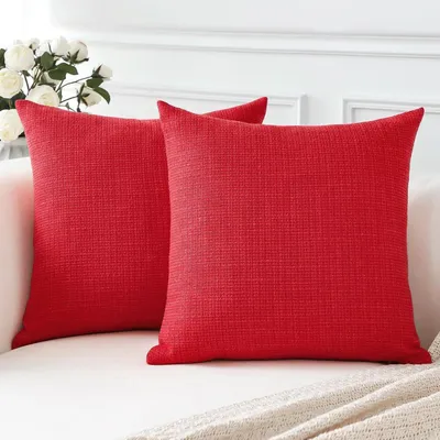 Produktbild von Kissenbezüge 2er Set Rot 40x40 cm Leinen-Optik Polyester Versteckter Reißverschluss