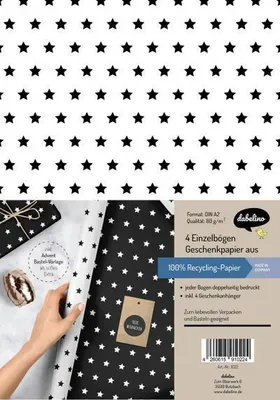 Produktbild von Geschenkpapier-Set Sterne (schwarz/weiß)
