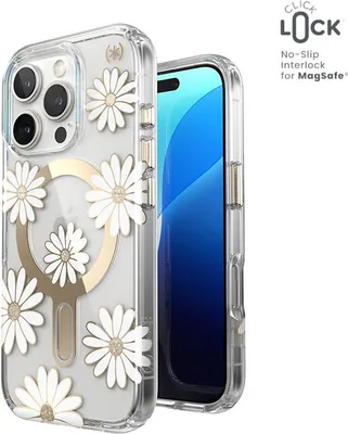 Produktbild von Speck Presidio Lux ClickLock & MagSafe - Etui iPhone 16 Pro (Sonnenschein Gänseblümchen / Klar / Gold)