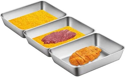 Imagen del producto de Ibenzoa® Set de 3 cuencos de acero inoxidable, 25,5 x 20 x 5,5 cm – aptos para alimentos, resistentes a la corrosión y aptos para lavavajillas, rectangulares, apilables, ideales para asar, preparar y servir