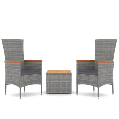 Obrázok produktu pre vidaXL 3-dielna záhradná obývacia súprava Grey Poly Rattan & masívne drevo Acacia