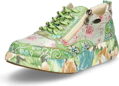 A single women's sneaker with a floral print.