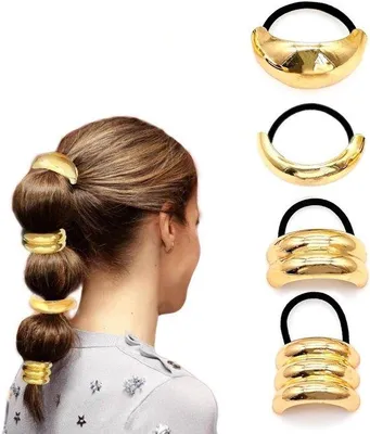 Produktbild von Goldene Haarmanchetten Set für Pferdeschwänze, elastisch mit Metall, 4-teilig