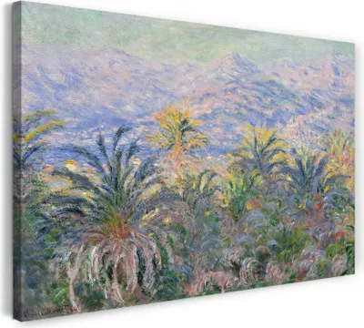 Produktbild von Leinwandbild (100x70cm): Claude Monet - Palmen in Bordighera (1884), echter Holz-Keilrahmen inkl. Aufhänger, handgefertigt in Deutschland