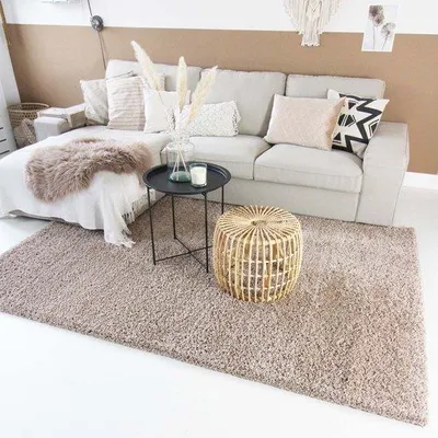 Imagen del producto de Alfombra Unyqoos® de pelo alto, estilo "shaggy", diseño moderno – alfombra cuadrada, color beige, 240 x 240 cm, con borde festoneado y acolchado suave
