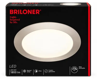 Produktbild von Briloner FLAT DIM LED Einbauleuchte Nickel Matt 18W 4000K IP44 Dimmbar Ø225mm