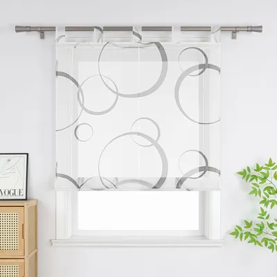 Produktbild von Joyswahl Raffrollo Mit Schlaufen Voile Küche Gardinen Modern Raffgardinen Mit  Grau Kreis-Muster Halbtransparent Weiß BxH 120x150cm