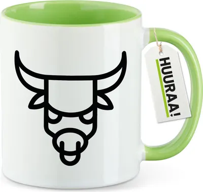 Produktbild von Huuraa Kaffeetasse Stier Sternzeichen Symbol 330ml Grün Keramik Kaffeebecher Geschenkidee