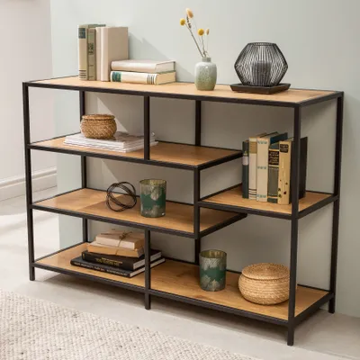 Produktbild von Industrial Bücherregal SLIM LINE 114cm Wildeiche schwarz fünf Regalböden