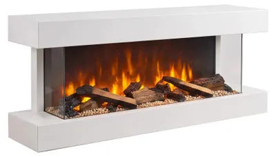 Image de Xaralyn cheminée électrique - Disegno 90SW - bois blanc - chauffage 1400 Watt - avec télécommande - cheminée électrique à 3 côtés - cheminée décorative
