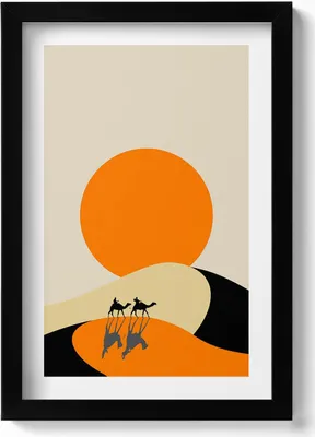 Produktbild von Illustration einer Wüstendurchquerung– Wandbild mit Rahmen – Gerahmtes Bild – Wanddekoration – 20x30 cm – Schwarz