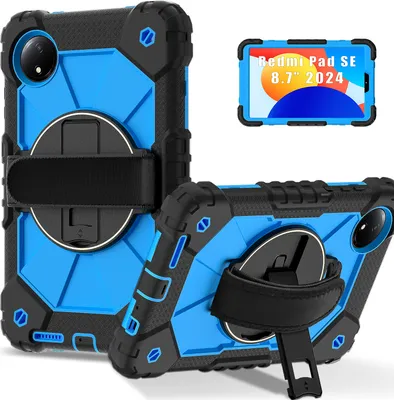 Obrázek produktu pro Pouzdro pro Xiaomi Redmi Pad SE 8.7" 4G 2024, pouzdro na tablet s 360° otočným popruhem na ruku a stojánkem černé modré