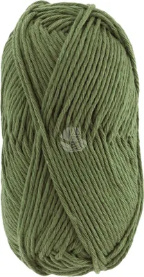 A ball of green yarn on a white background.