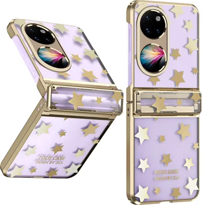 Produktbild von Hülle für Huawei P50 Pocket Sterne Überzug Transparent Schutzhülle mit Scharnierschutz Gold