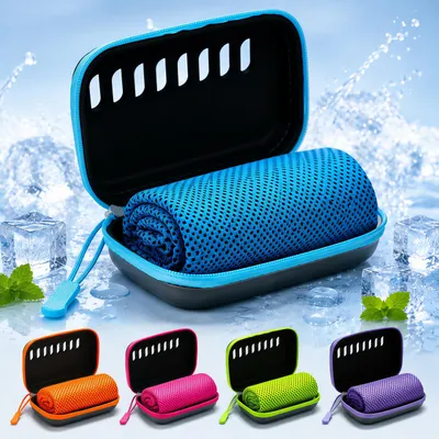 Produktbild von 5 Stück Sporthandtuch Cooling Towel, 30 × 100 cm, Mikrofaser Kühlhandtuch,sofort kühlend & schnelltrocknend, mit Aufbewahrungsbox für Fitness, Outdoor