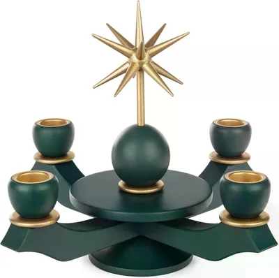 Productafbeelding van Adventslicht, groen, met gouden ster voor kaarsen. Afmetingen: 19x20x19 cm. Nieuw