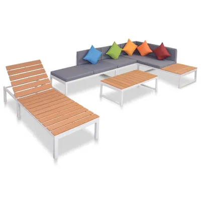 Immagine prodotto di set di 5 pezzi per salotto da giardino con cuscini in alluminio e WPC