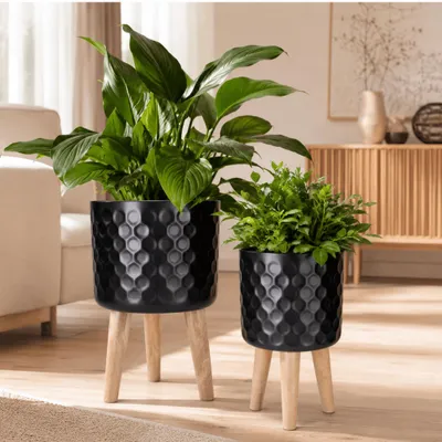 Produktbild von Blumentöpfe 2er Set Schwarz Ø 24,5 x 42 & 28 x 43 cm mit Füßen
