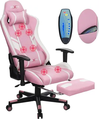 Produktbild von Gaming-Stuhl, Ergonomisches Design, Massagefunktion, Rosa Weiß
