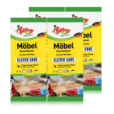 Produktbild von Poliboy Möbel Feuchttücher 24 Tücher - Ideal für Holz, Glas uvm. (4er Pack)